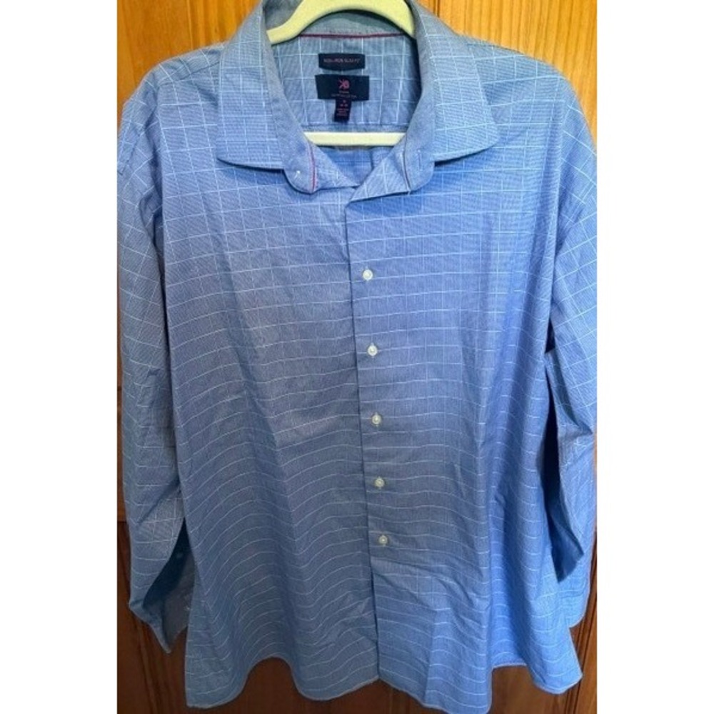 Egara Men Blue Houndstooth‎ Egyptian Cotton Non-Iron Slim Fit Dress Shirt 18"